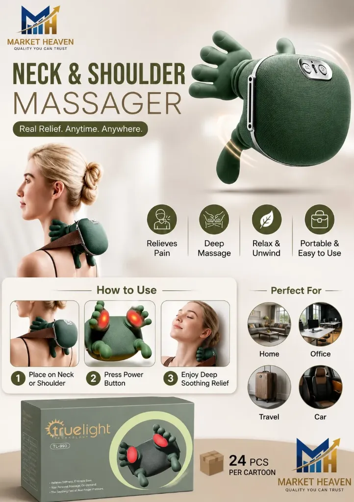 Neck Massager With Heat-Wireless Portable Shiatsu Neck and Shoulder Deep Tissue 4D Kneading Back Massage With Fingers,Simulated Human Hand Design for Muscle Relax Massager Easter Gift for Mom