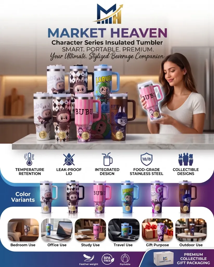 [Cartoon Character Insulated Tumbler] Cartoon Character Insulated Tumbler with Handle and Straw Stainless Steel Vacuum Water Bottle Thermal Cup for Hot Cold Drinks (Color and Design Sent As Per Stock) (Pack of 1)
