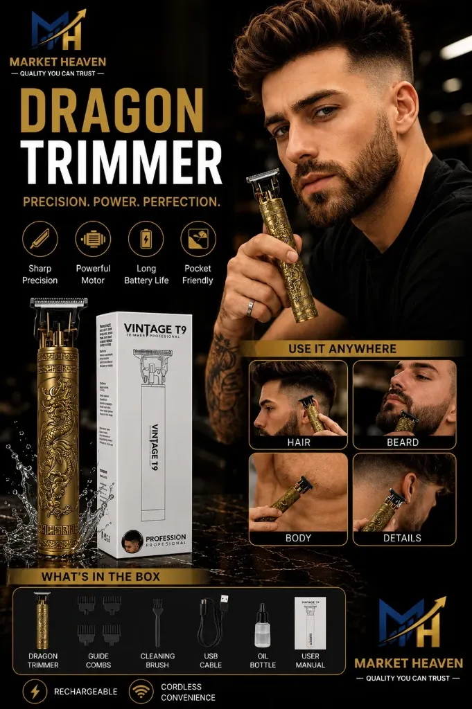 [t9 plastic trimmer] T9 Vintage Professional Hair Trimmer For Men –Golden Body,Cordless,4 Guide Combs,USB Rechargeable,Men'S T9 Golden –Zero Gap Beard & Hair Clipper 1pc