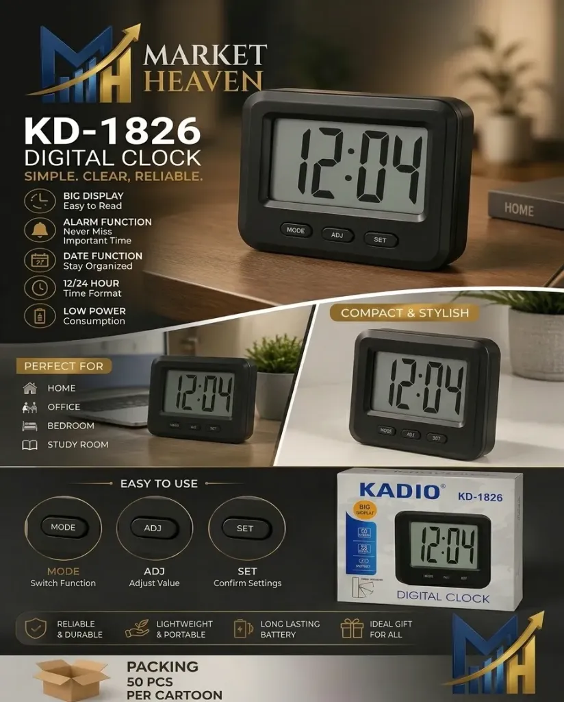 Mini Digital LCD Clock | 6cm Small Desk Table for Bedroom, Office & Study | Magnetic Back for Wall/Fridge | 12 Hour Time Format | Battery Operated 1pcs