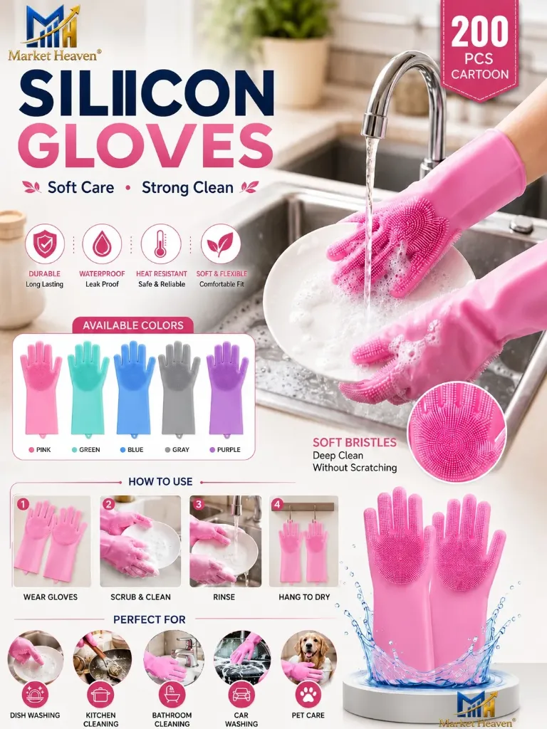 [Silicone Dish Washing Gloves,] Silicone Dish Washing Gloves, Multipurpose Kitchen Cleaning Gloves for Dishwashing, Pet Grooming, Car and Bathroom, Reusable Wet and Dry Hand Gloves
