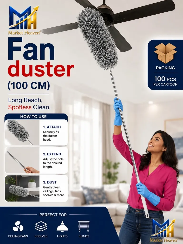 [Home Microfiber Feather Duster] Home Microfiber Feather Duster | Bendable & 100-Inch Extendable Pole | Washable Duster Brush for High Ceiling Fans, Blinds, Cobwebs, Furniture & More