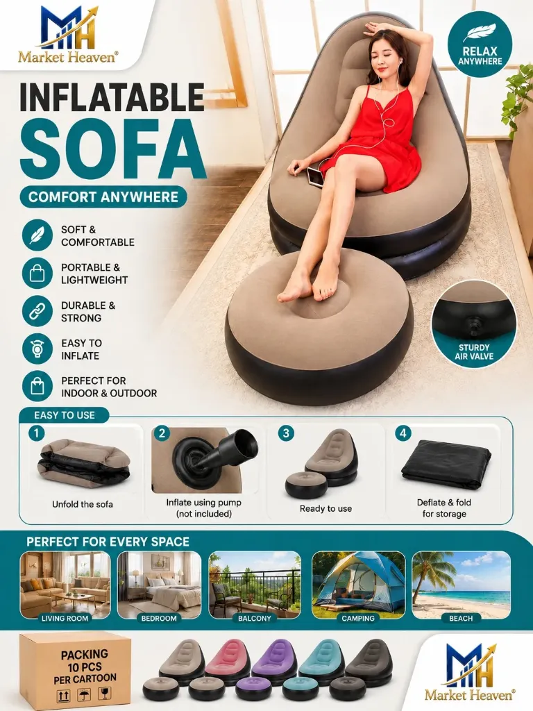 [Sofa Set] market heaven Inflatable Recliner Sofa with Footstool, Brown | PVC, Portable, Lounge Chair, For Home & Office 1pcs