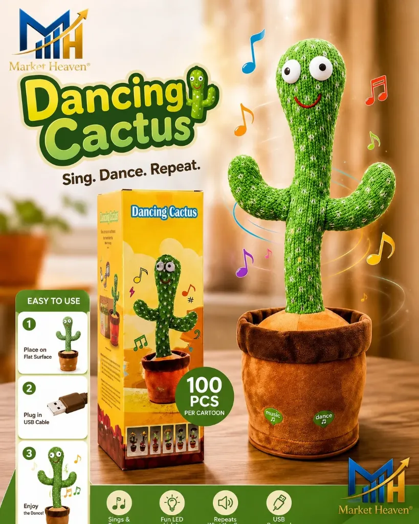 Dancing Cactus Toy, Can Sing and Dance, USB Powered, Interactive Plush with Music, Green 1pcs