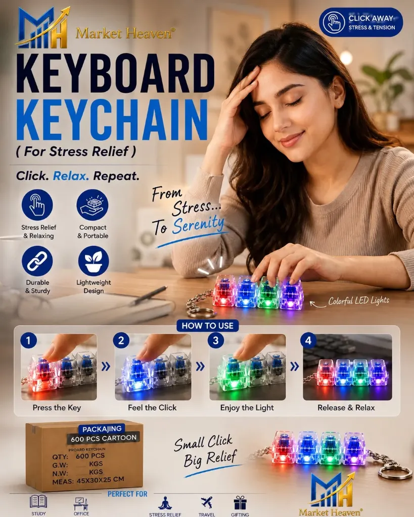 [Keyboard Switch Tester Keychain] Mechanical Keyboard Switch Tester Keychain – 4 Key Blue Clicky Switches, Transparent Acrylic Case, Portable Fidget Toy for Keyboard Lovers & Gamers 1pcs