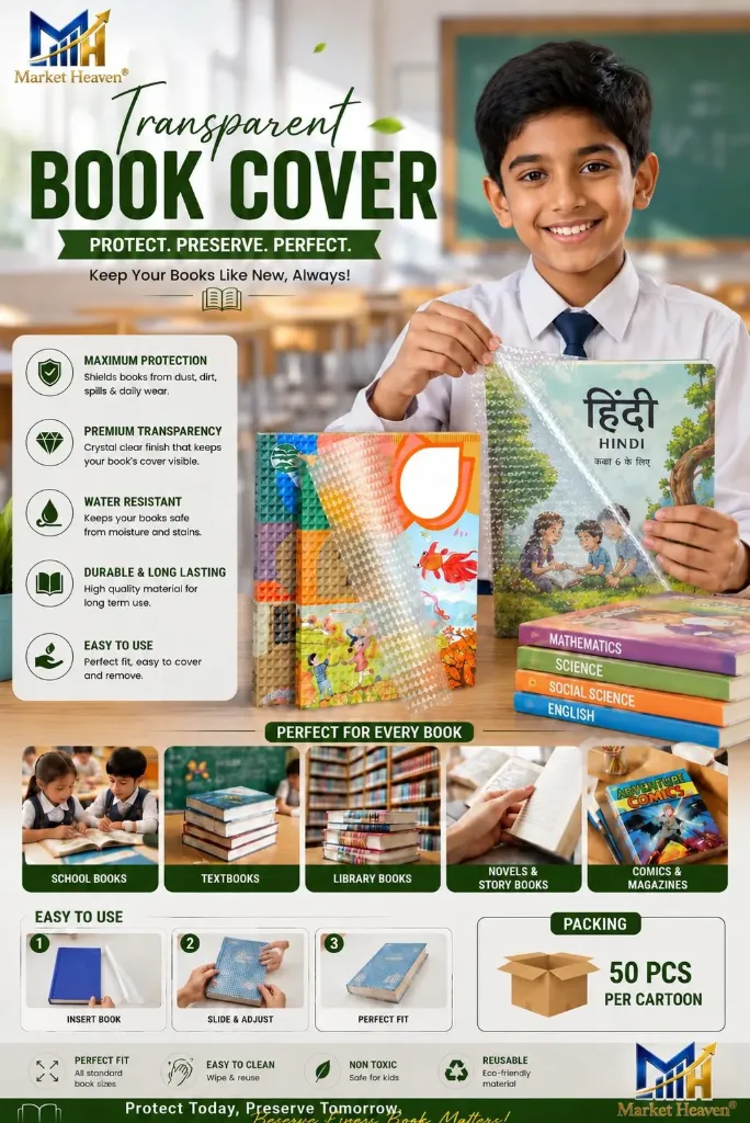 (3 Different Sizes -10 Each) Self Adhesive Book Cover Transparent Protective Sticker for School Notebooks Waterproof Book Covers Roll Plastic Sheets (Set of 60)