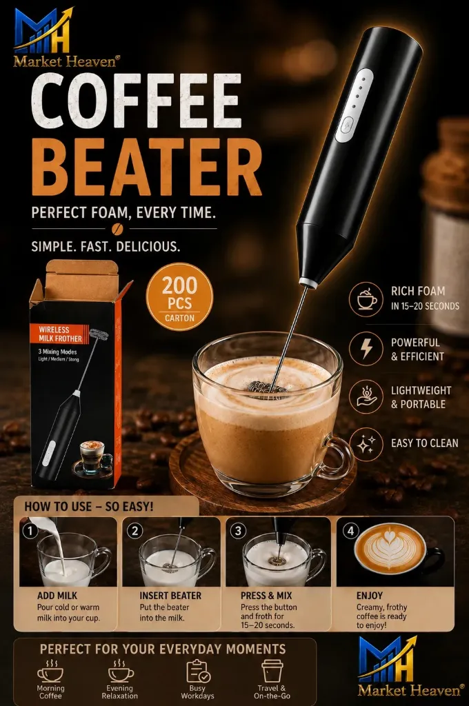 [Electric Rechargeable Coffee Maker] Coffee Frother - Electric Rechargeable Coffee Maker Machine for Home Electric Coffee Frother Machine & Milk Whisker with Dual Spring | 1 Year Warranty | Free Recipe Book (Frother) (Black)