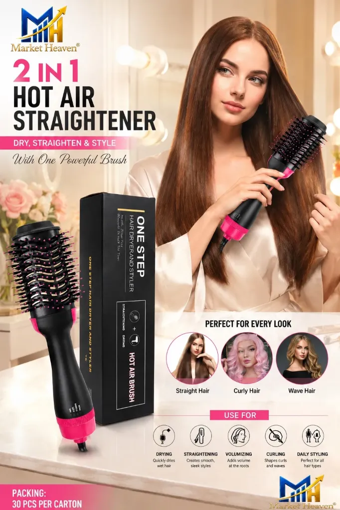Electric Blow Hot Air Brush 3 IN 1 Professional Hair Dryer Brush| One Step Hair Dryer Styler Volumizer & Hair Curler| Negative Ions Comb Straightener Salon/Curly Reduce Frizz/Static (Black) 1pcs