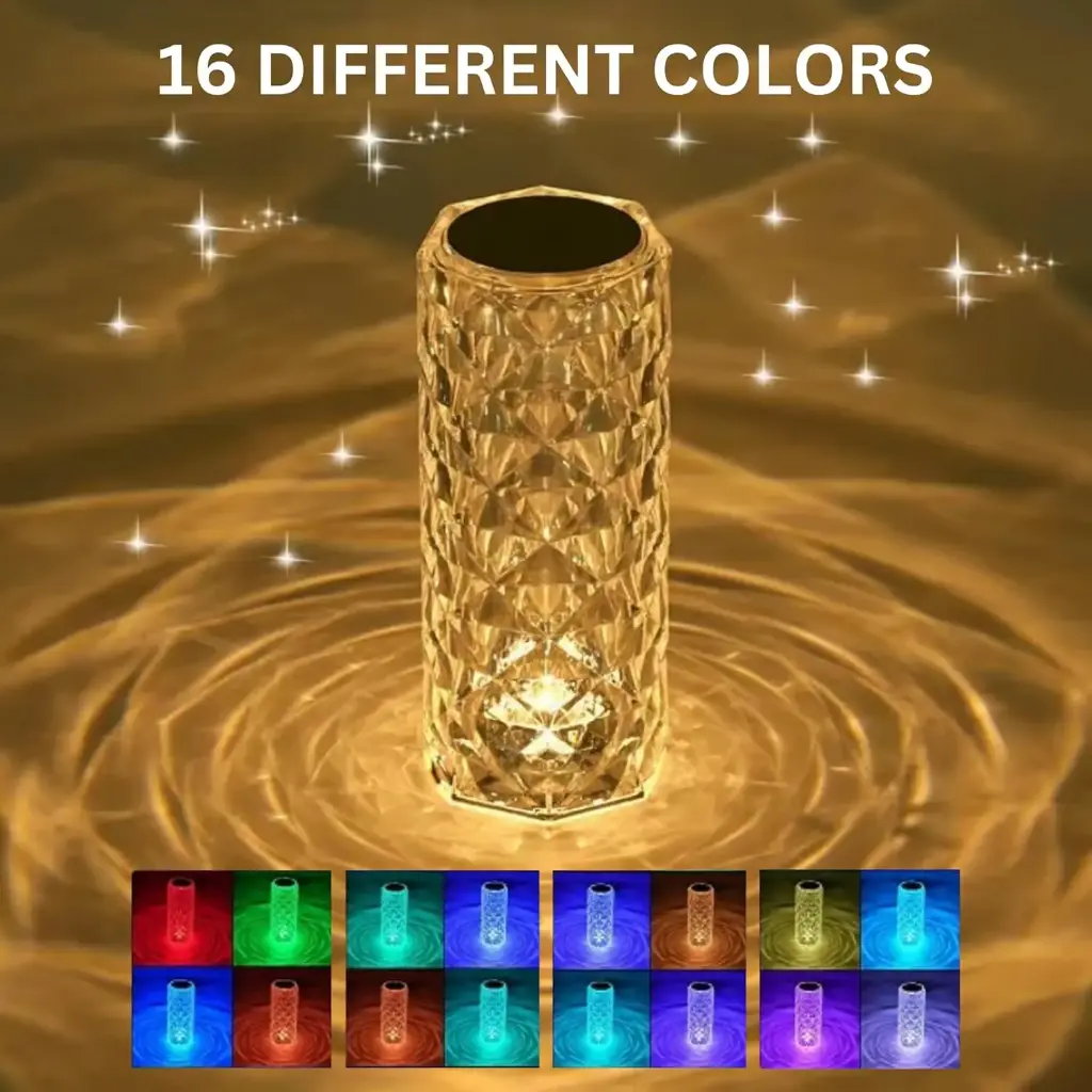 Crystal Lamp,16 Color Changing Rose Crystal Diamond LED Table Lamp,USB Rechargeable Touch Bedside Lamp Night Light with Remote Control, for Bedroom Living Room Party Dinner Decor(Pack of 1)
