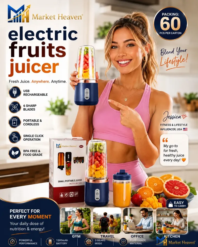 Qlect Portable Blender Electric Juicers Fruit Mixers USB Rechargeable Smoothie Mini Personal Juicer 6 Blades 3Gears With 1500 Mah Rechargeable Battery-Smoothie Blender(Multicolor)