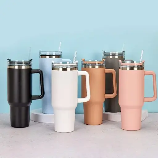 Tumbler with Handle, Insulated Tumbler with Lid and Straw, Reusable Stainless Steel Vacuum Insulated Water Bottle Travel Coffee Mug Cup Maintains Cold Ice and Heat for Hours