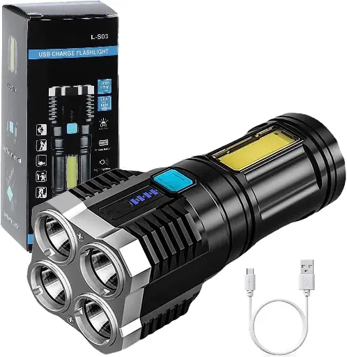 [4-in-1 Led Torch Lights Rechargeable Emergency Torch Light 3W USB Charge Flashlight - High Power Long Distance Beam Range 4 Mode Torch for Outdoor, Indoor, Hiking, Walking, Camping (Multi)] 4-in-1 Led Torch Lights Rechargeable Emergency Torch Light 3W USB Charge Flashlight - High Power Long Distance Beam Range 4 Mode Torch for Outdoor, Indoor, Hiking, Walking, Camping (Multi)