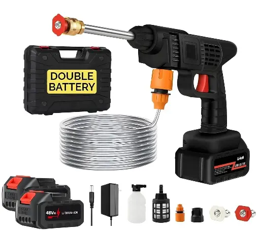 [Market Heaven (Double Battery)Wireless High Pressure Car Washer & Car Cleaning 48V Rechargeable Electric Pressure Washer Gun Machine Tool for Car,Bike,Gardening with Adjustable 3in1 Nozzle&5M Hose Pipe-(1)] Market Heaven (Double Battery)Wireless High Pressure Car Washer & Car Cleaning 48V Rechargeable Electric Pressure Washer Gun Machine Tool for Car,Bike,Gardening with Adjustable 3in1 Nozzle&5M Hose Pipe-(1)