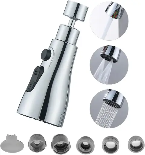 Tap Head Replacement Head, 3 Functions 360° Swivel Tap Sink Tap Spray Head, G1 / 2 Connection Replacement for Kitchen Tap Replacement Spray Head Polished