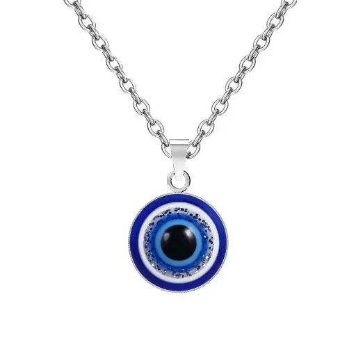 [MH-49] Evil Eye Necklace Sun Pendant Turkish Blue Eye Protection Lucky Necklaces Jewelry Gifts for Men Women (Sun) - Silver