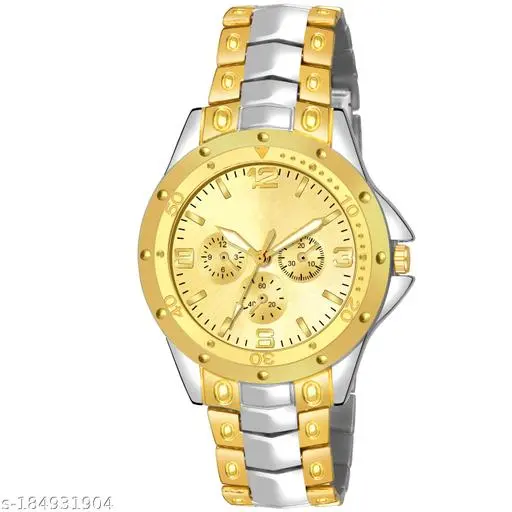 [Rosra-Analogue Golden Metal Chain Watch for Men and Boys Ghadi Golden Watch] Rosra-Analogue Golden Metal Chain Watch for Men and Boys Ghadi Golden Watch for