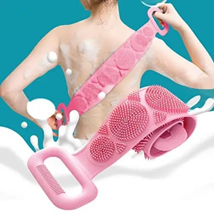 [Silicone Body Back Scrubber, Double Side Bathing Brush for Skin Deep Cleaning Massage, Dead Skin Removal Exfoliating Belt for Shower, Body Brush for Bathing (Medium)] Silicone Body Back Scrubber, Double Side Bathing Brush for Skin Deep Cleaning Massage, Dead Skin Removal Exfoliating Belt for Shower, Body Brush for Bathing (Medium)