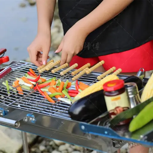 Stainless Steel Barbeque Skewers Set Rounded/Square BBQ Sticks with Wooden Handle Reusable Metal Kabab Grill Tool for Outdoor Tandoor Kebab Grilling (Pack of 10)