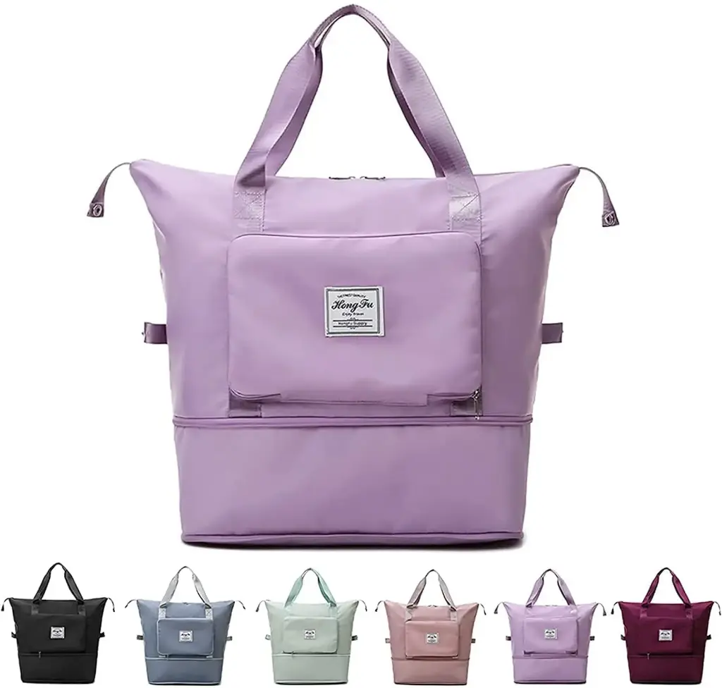 [trevel bag] Large Capacity Folding Travel Bag, Travel Lightweight Waterproof Carry on Luggage Bags with Fixed Strap, Dry and Wet Separation Foldable Travel Duffel Bag for Women
