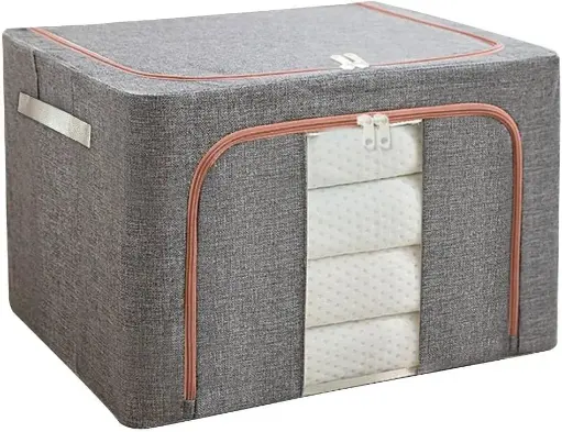 [MH-33] Clothes Storage Bag, Storage Bags With Zips, Oxford Fabric Storage Box with Steel Frame for Clothes Bed Sheets Blanket, Clear Window