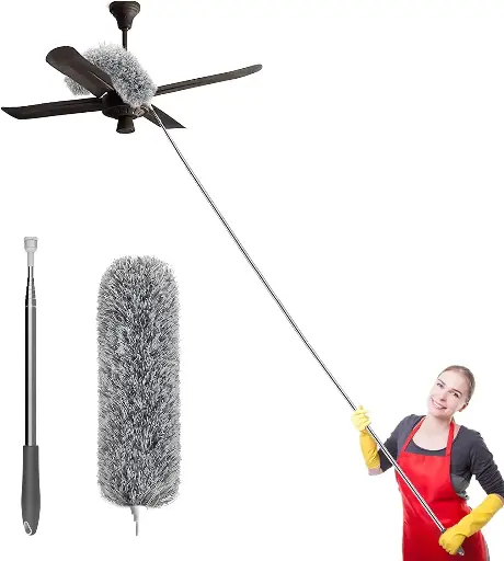 Microfiber Feather Duster Bendable & Extendable Fan Cleaning Duster with 100 inches Expandable Pole Handle Washable Duster for High Ceiling Fans,Window Blinds, Furniture (Standard)