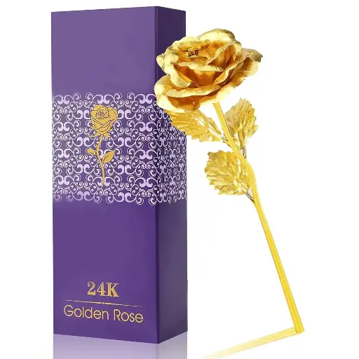Market Heaven 24k Gold Plated Artificial Rose Flower with Box - Valentine Gift for Girlfriend Boyfriend Girls Boys Husband Wife Love Couple