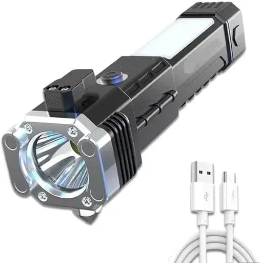 [Torch Light,LED 3W Torch Light Rechargeable Torch Flashlight,Long Distance Beam Range Car Rescue Torch with Hammer Window Glass Built Portable Rechargeable [Pack of 1]] Torch Light,LED 3W Torch Light Rechargeable Torch Flashlight,Long Distance Beam Range Car Rescue Torch with Hammer Window Glass Built Portable Rechargeable [Pack of 1]