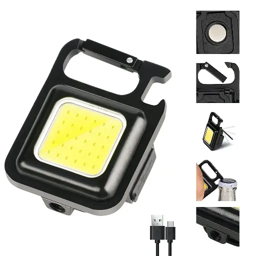 [Rechargeable COB Keychain Work Light with 3 Lighting Modes, Magnetic Base, Keyring LED Torch Keychain Flashlights Mini Work Light for Workshop, Repairing, Emergency] Rechargeable COB Keychain Work Light with 3 Lighting Modes, Magnetic Base, Keyring LED Torch Keychain Flashlights Mini Work Light for Workshop, Repairing, Emergency