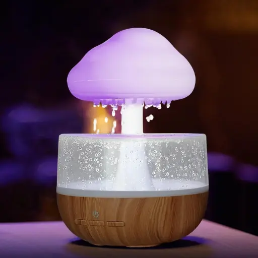 Rain Cloud Air Humidifier Mushroom Waterfall Lamp Water Drip Cloud Diffuser Cute Humidifier LED Night Light for Bedroom, Nursery, Office, Plants Aromatherapy -1PCS