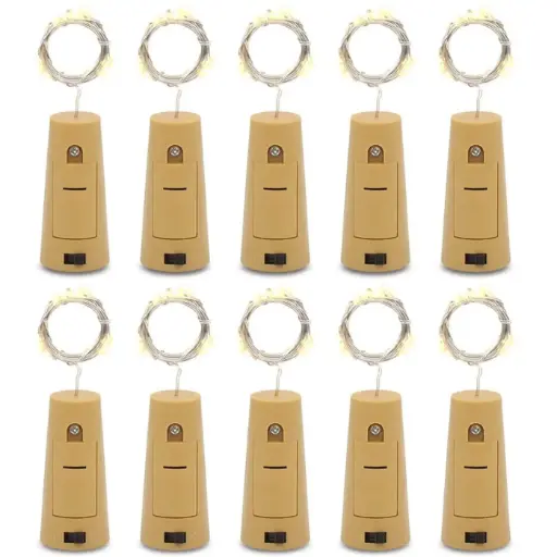 [Led Wine Bottle Cork Copper] 20 Led Wine Bottle Cork Copper Wire String Lights, 2M Battery Operated (Warm White, Pack of 10) 2 Meters