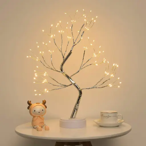 Silver Firefly Bonsai Tree Light-20''Artificial Fairy Light Spirit Lamp With 108 Led Lights-Usb/Battery Touch Switch,Deco Of Children'S Room,Bedroom,Living Room,Party Wedding&Christmas,White