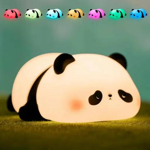 Kids Sleeping Panda Night Light Touch Silicone Animal Night Lamp | Rechargeable LED Bedside Lamp for Children's Bedroom | Ideal Gift for Boys, Girls, Toddlers, and Nursery, White