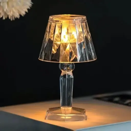Mini Table Lamp Cordless Portable Crystal White Glass Lamps with Golden Bulb Light for Desk Reading, Bedroom, Living Room, Restaurant, Decoration Lamp (Battery Included) Pack of 1