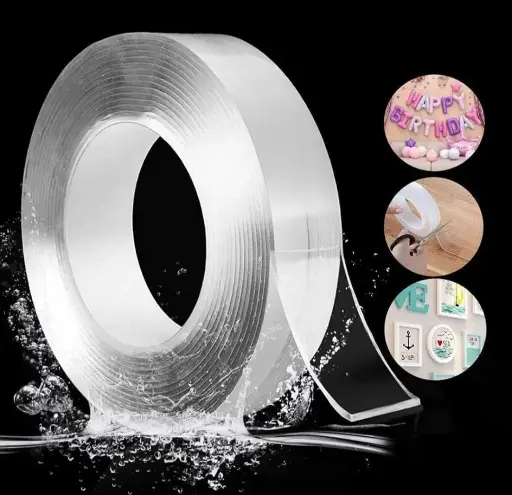 [Nano Double Sided Tape, Multipurpose Super Sticky Gel Grip Mounting Tape, Washable, Reusable, No Residue, for Home & Office, 2mm Thick, 1.2 Inch Wide, Transparent (3 mtrs)] Nano Double Sided Tape, Multipurpose Super Sticky Gel Grip Mounting Tape, Washable, Reusable, No Residue, for Home & Office, 2mm Thick, 1.2 Inch Wide, Transparent (3 mtrs)