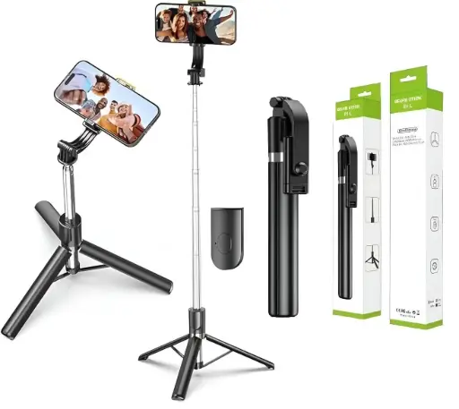 Selfie Stick R1-L, Extendable Tripod Stand with Remote Control, Phone Holder with 360° Rotation
