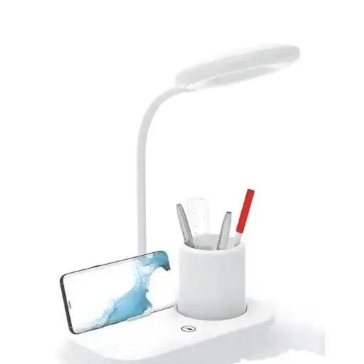 Rechargeable Table Lamp with 3 Dimmable Lights, 360-Degree Rotating Neck 12 Hour Study Lamp (10 cm, White) (Ring Shape)