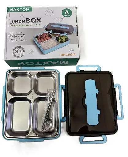 Lunch Box for Adults 4 Compartment Insulated Stainless Steel with Spoon & Fork Tiffin Box for Girls, Boys, School, Office Men & Women (Multicolor)